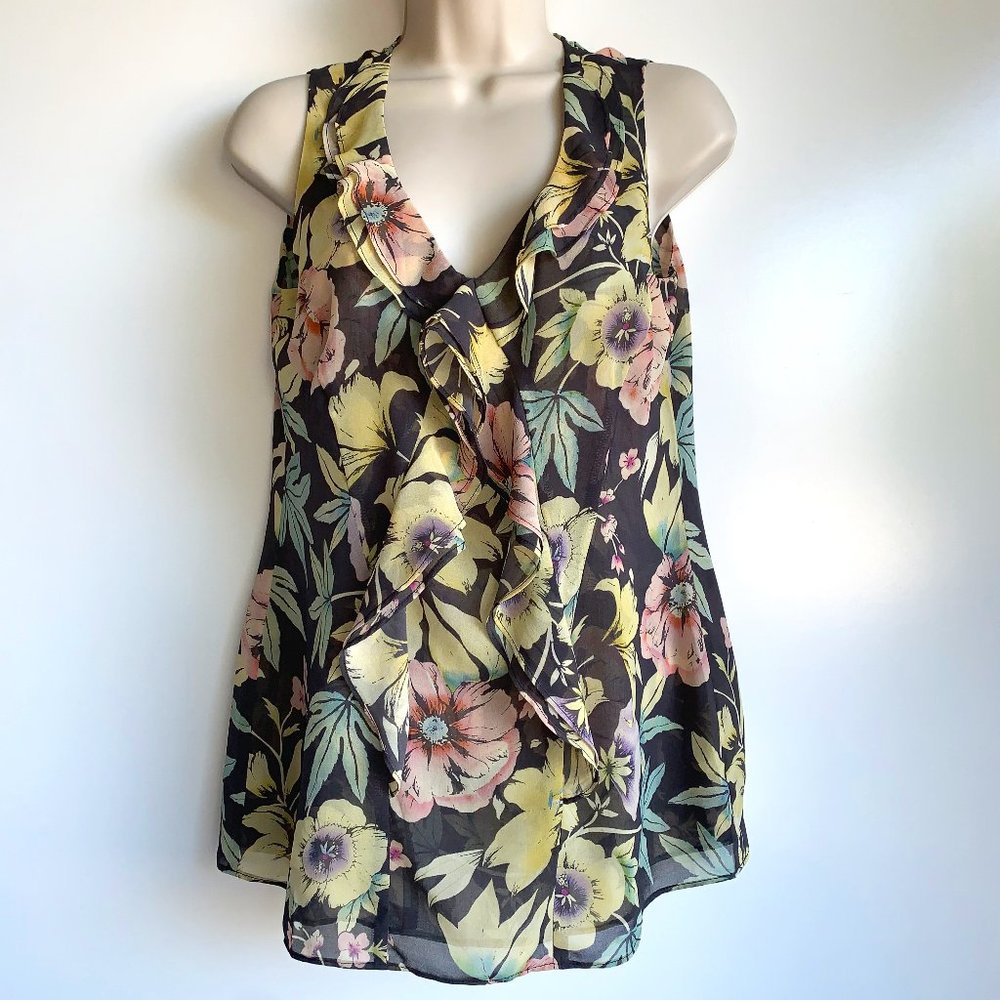 Cabi #3265 Osaki Nights Floral Ruffle Tank Top XS